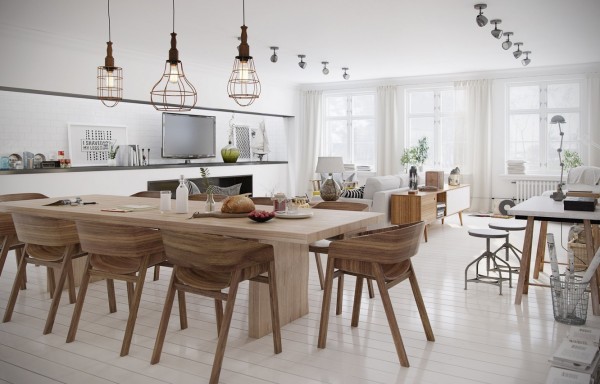 Open Plan Dining Room Scandinavian Decor Polished Wood Floors Wood Dining Furniture Custommebel Com,Modern Contemporary Interior Design Style